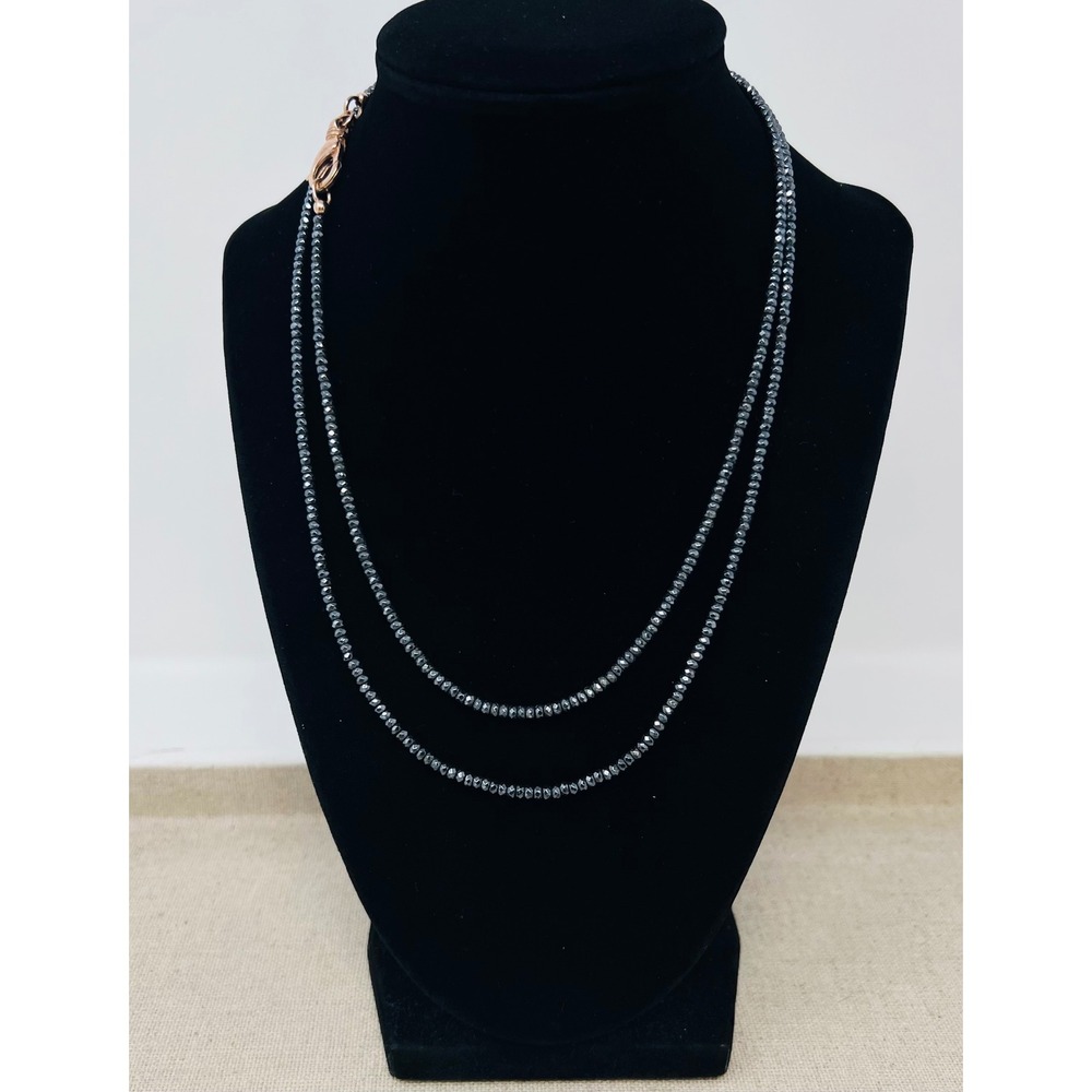 Milor Italy Bronze Hematite Faceted Bead Double Strand Necklace Rose Gold Tone